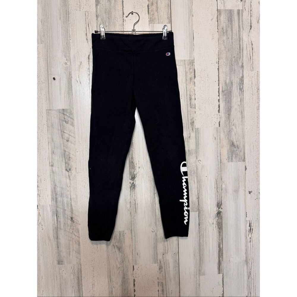 Champion Black Leggings Size XL Logo Athletic Pants Stretch High Rise Activewear